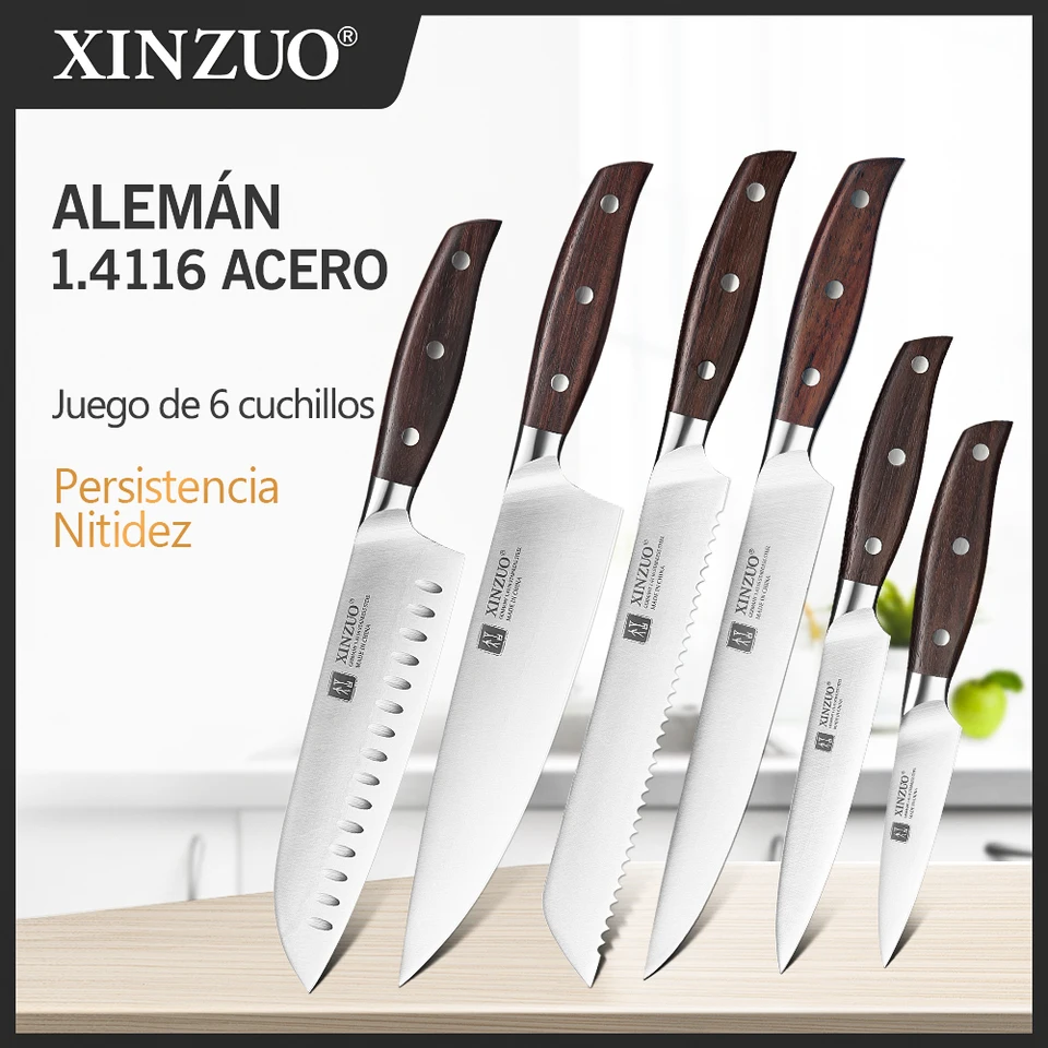 Alemania - Juego de cuchillos de cocina de 21 piezas con bloque de madera,  acero inoxidable de alto carbono, juego de cuchillos de chef profesional