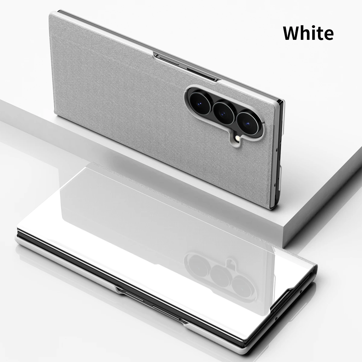 Premium Glossy Mirror Flip Case with Multi-Form Stand Holder for Smartphones