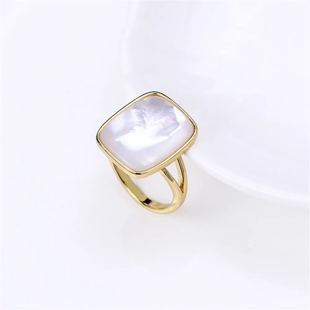 Domestic 14k Gold Plated Genuine Gold Injection Color White Butterfly Shell Simple Pearl Ring Temperament domestic 14k gold wrapped open ring craft fried dough twists inlaid pearl temperament empty support diy accessories