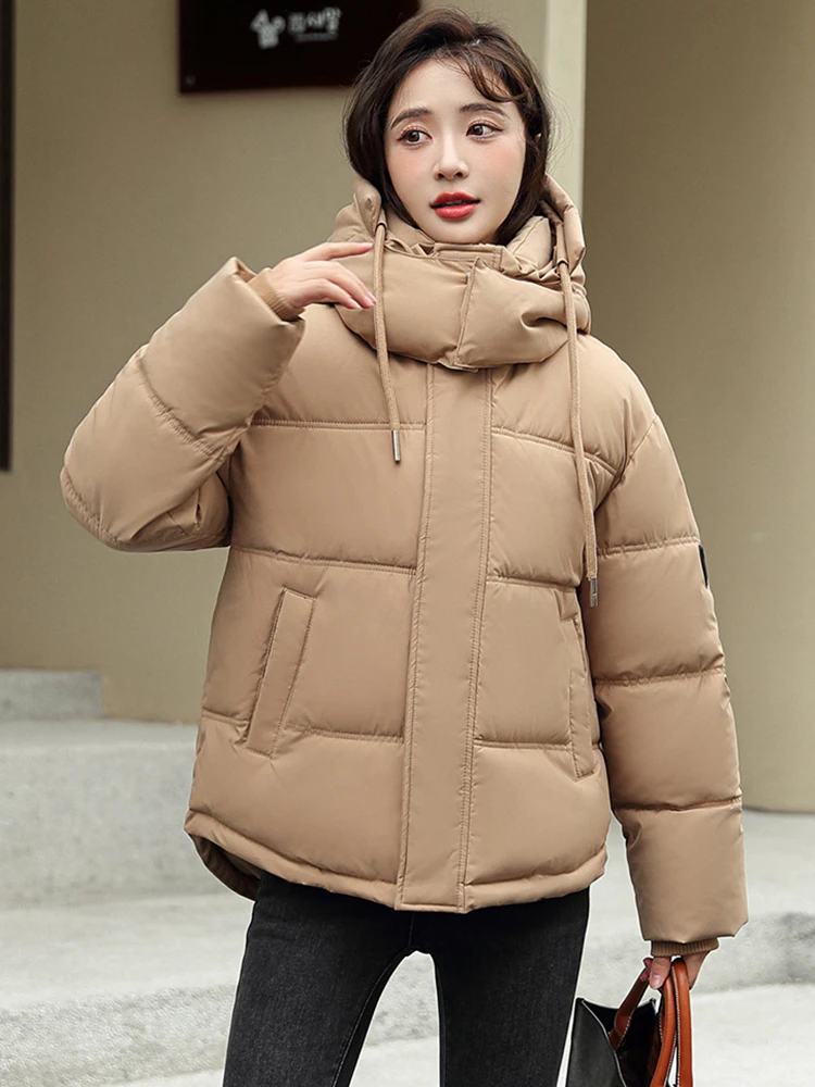 

2023 Winter Female Down Jacket Cotton Padded Parka Hooded Puffer Jacket Ultra Light Warm Casual Women's Coat Loose Overcoat