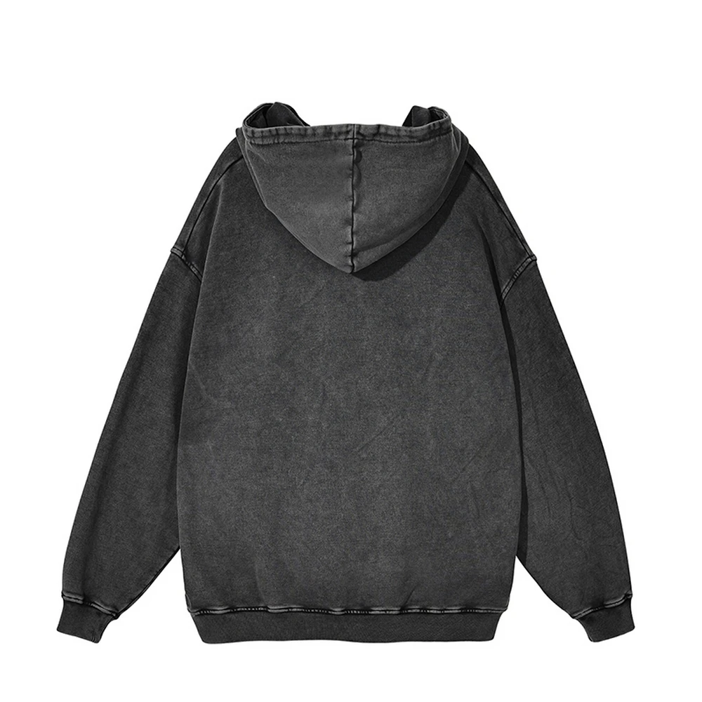 Vintage Hip Hop Cotton High Street Hoodie Sweatshirt Loose European American Solid Color Hooded Distressed Harajuku Wash Hoodie