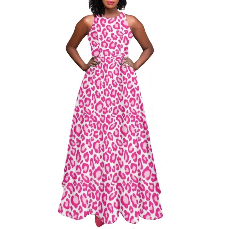 

Leopard Print Leisure Women Maxi Dress Beachwear Harajuku Female Elegant Vestido Feminino Leisure Lady Sundress Holiday Outfits