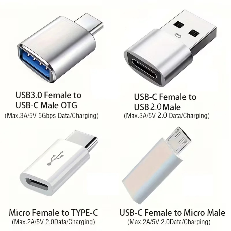 USB-C-USB 어댑터 8종 세트, 마이크로 USB-타입-C, 타입-C(수)-USB(암), 고속 충전 및 데이터 전송용