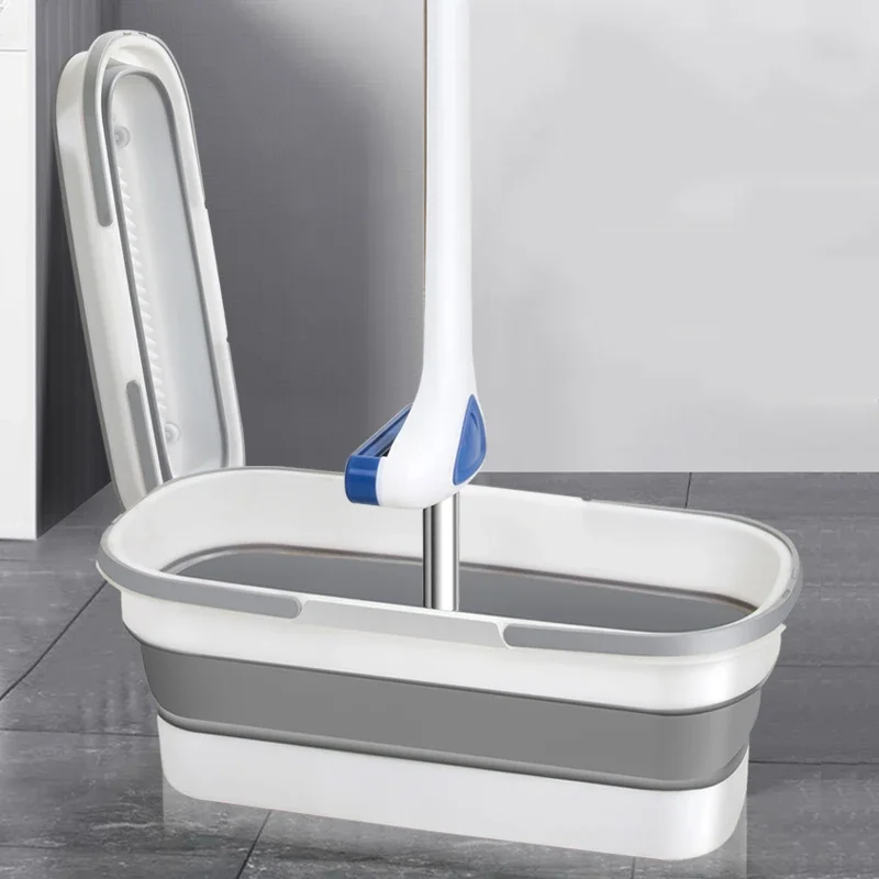 WIKHOSTAR Large Collapsible Plastic Bucket Foldable Mop Bucket Laundry Basket with Handle for House Cleaning Rectangular Basket folding storage bucket