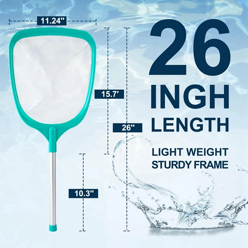 Pool Skimmer Net With Pole- Hot Tub, Pond & Spa Leaf Rake With Deep Ultra Fine Mesh For Kiddie Pools