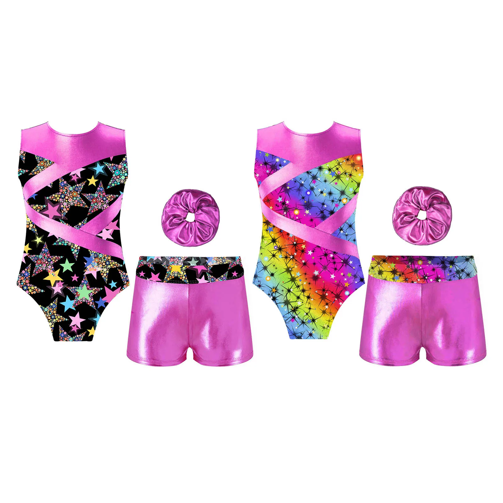 Kids Girls Sports Outfits Ballet Gymnastics Unitards One Piece Print Leotards with Shorts for Skating Dance Tumbling Activewear ballet leotard