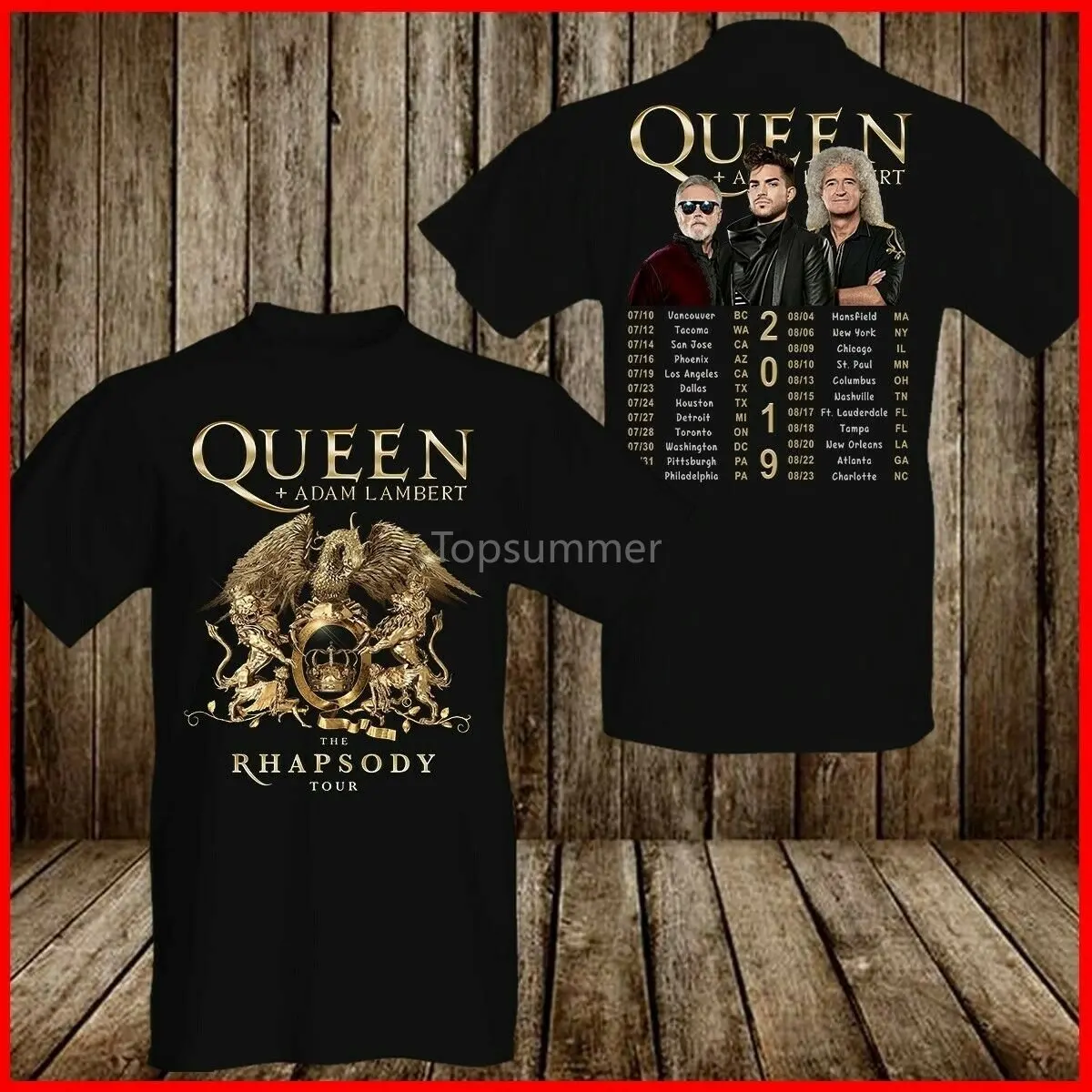 

Queen And Adam Lambert Rhapsody Concert Tour 2019 T-Shirt 2 Sides Cotton Men Shirt 2019 Unisex Tees