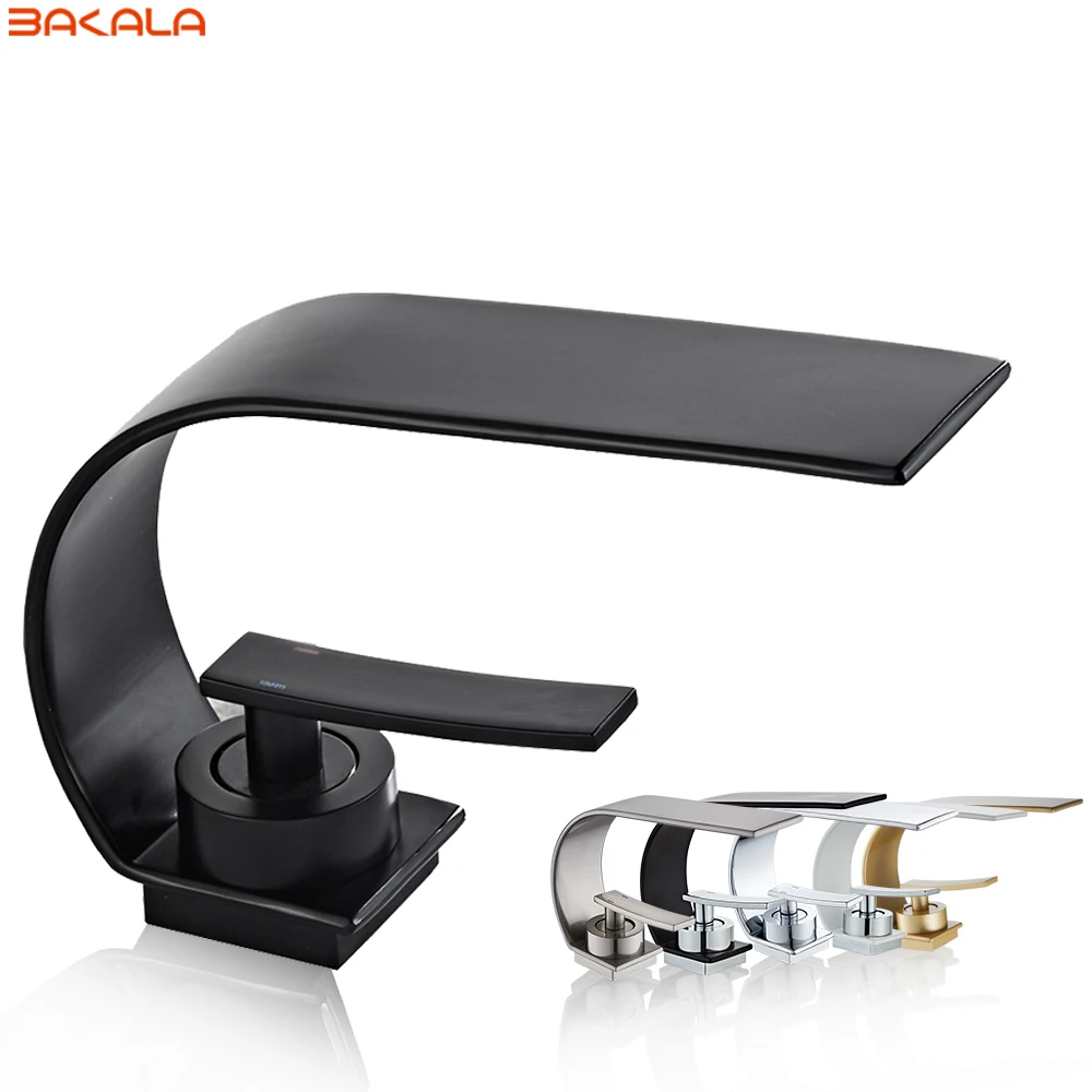 BAKALA อ่างล้างหน้าก๊อกน้ำทองเหลืองเคาน์เตอร์ Deck Mount น้ำตกห้องน้ำอ่างล้างจานก๊อกน้ำสแควร์อ่างล้างหน้าล้าง Taps 1