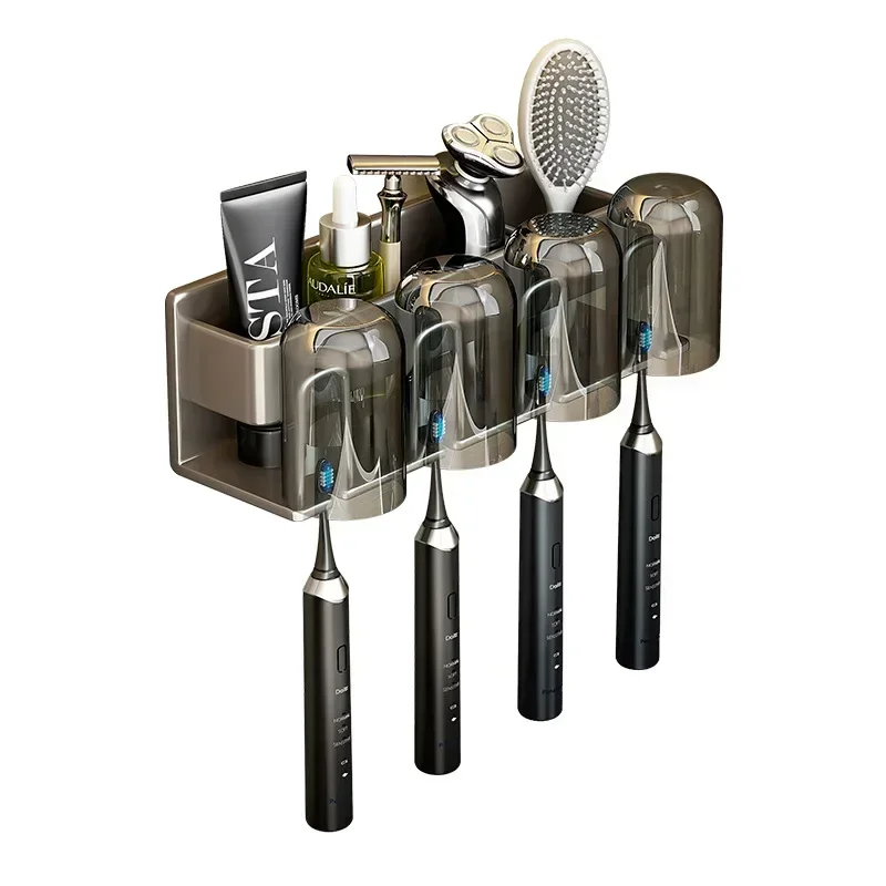 Gun Gray Toothbrush Storage Rack, Toilet Hole Free Mouthwash Cup, Tooth Cup, Wall Mounted Storage Rack, Electric Toothbrush Rack