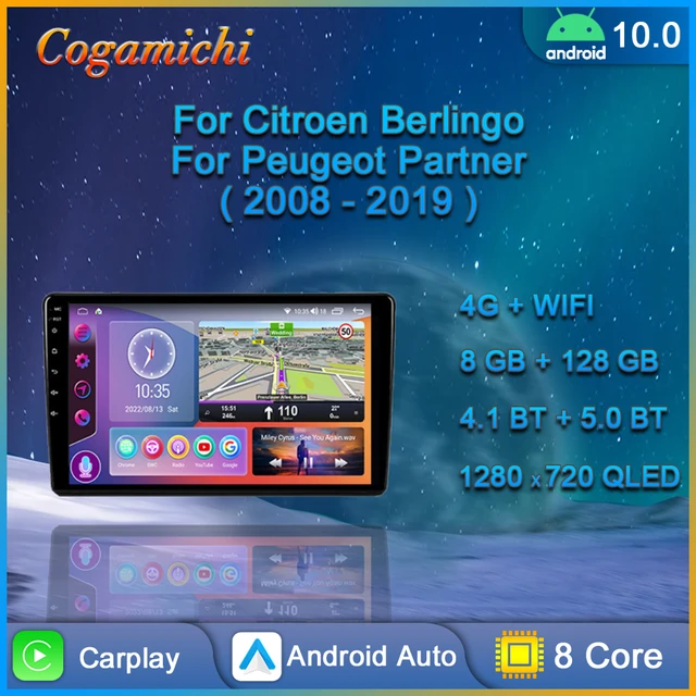  Android 12 Estéreo de coche de 9 pulgadas con pantalla táctil  de radio para coche Citroen Berlingo 2008 ~ 2019 Coche Multimedia  Navegación Soporte Carplay/Android Auto Mirror-Link DSP USB FM Control