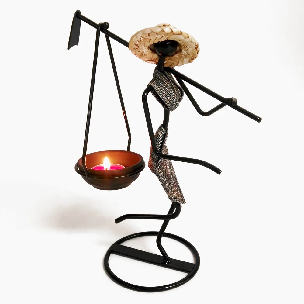 

Elegant Creative Iron Craftsman Candle Stand Carrying Hoe Girl Candle Table Idyllic Candlestick Home Hotel Decoration Props