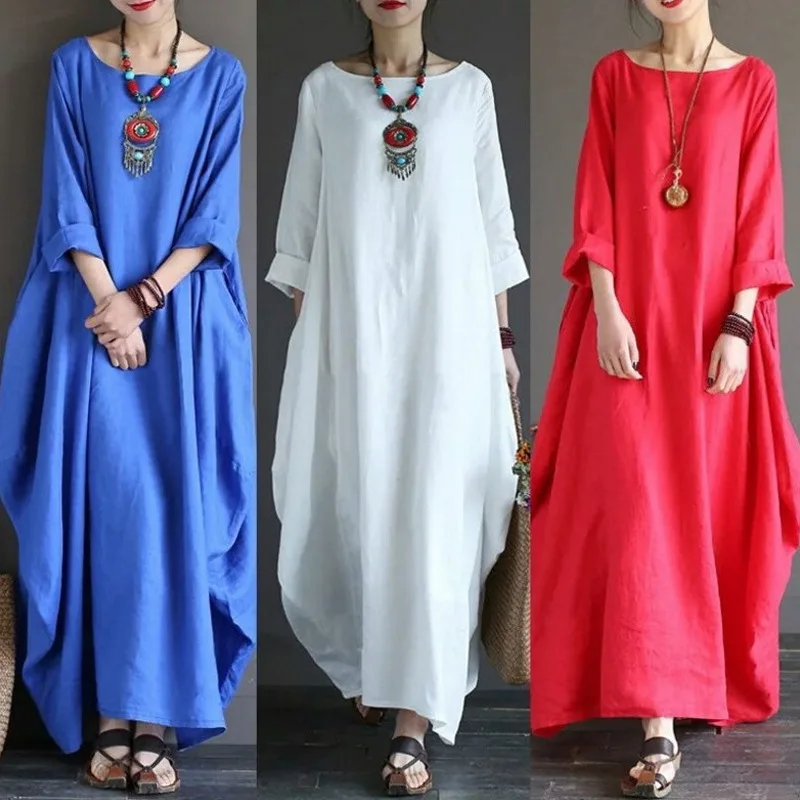 Women Dress Linen Shirt Tunic Pullover Blouse