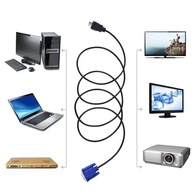 HDM I-compatialble Cable To VGA Adapter Digital 1080P HD With Audio Converter Adapter HDM I VGA Connector Cord For TV BOX 1.8M