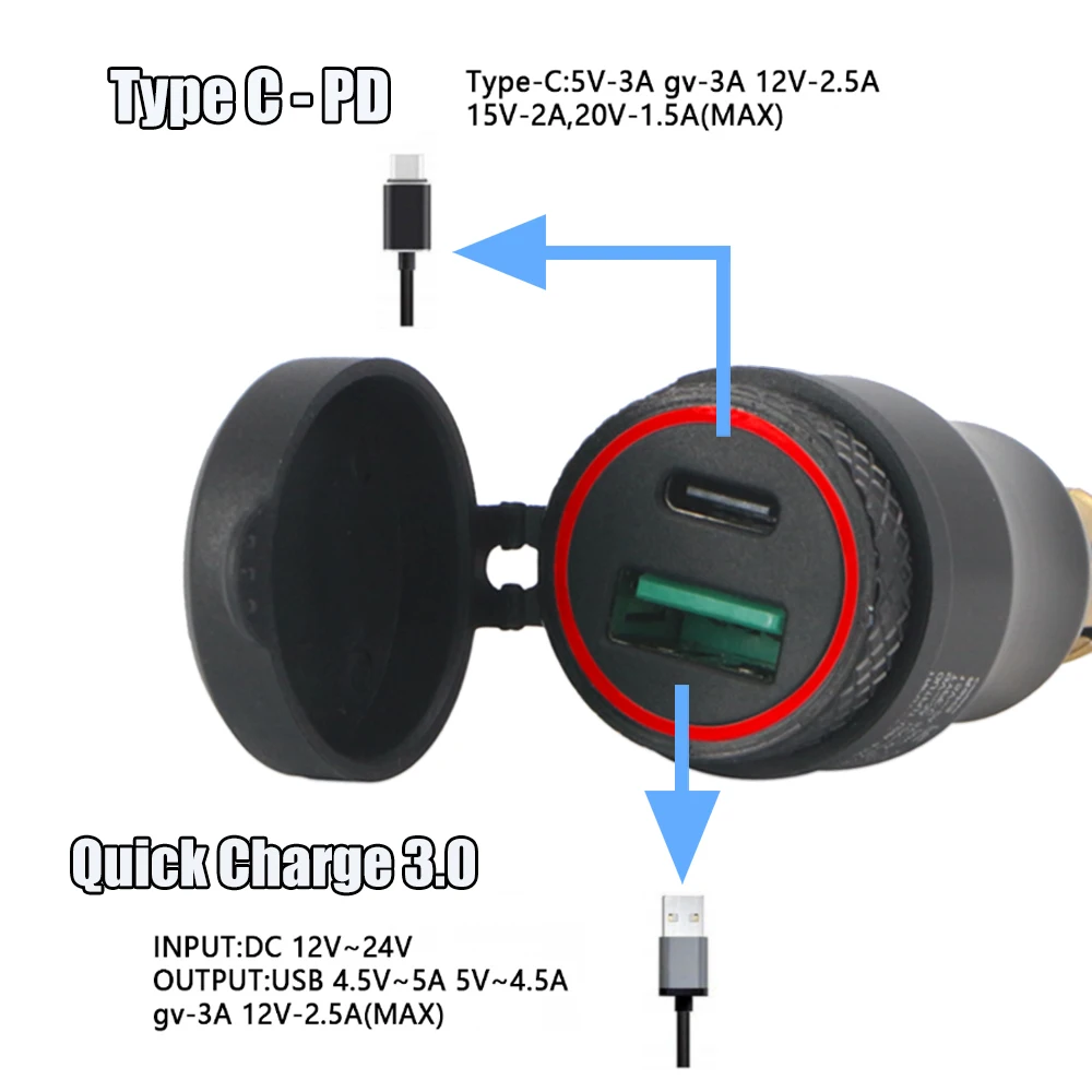 DUCATI 고속 충전 3.0 듀얼 USB 충전기 플러그 소켓 전원 어댑터 C타입, BMW R1200GS R1250GS adv F800GS F850GS F750GS