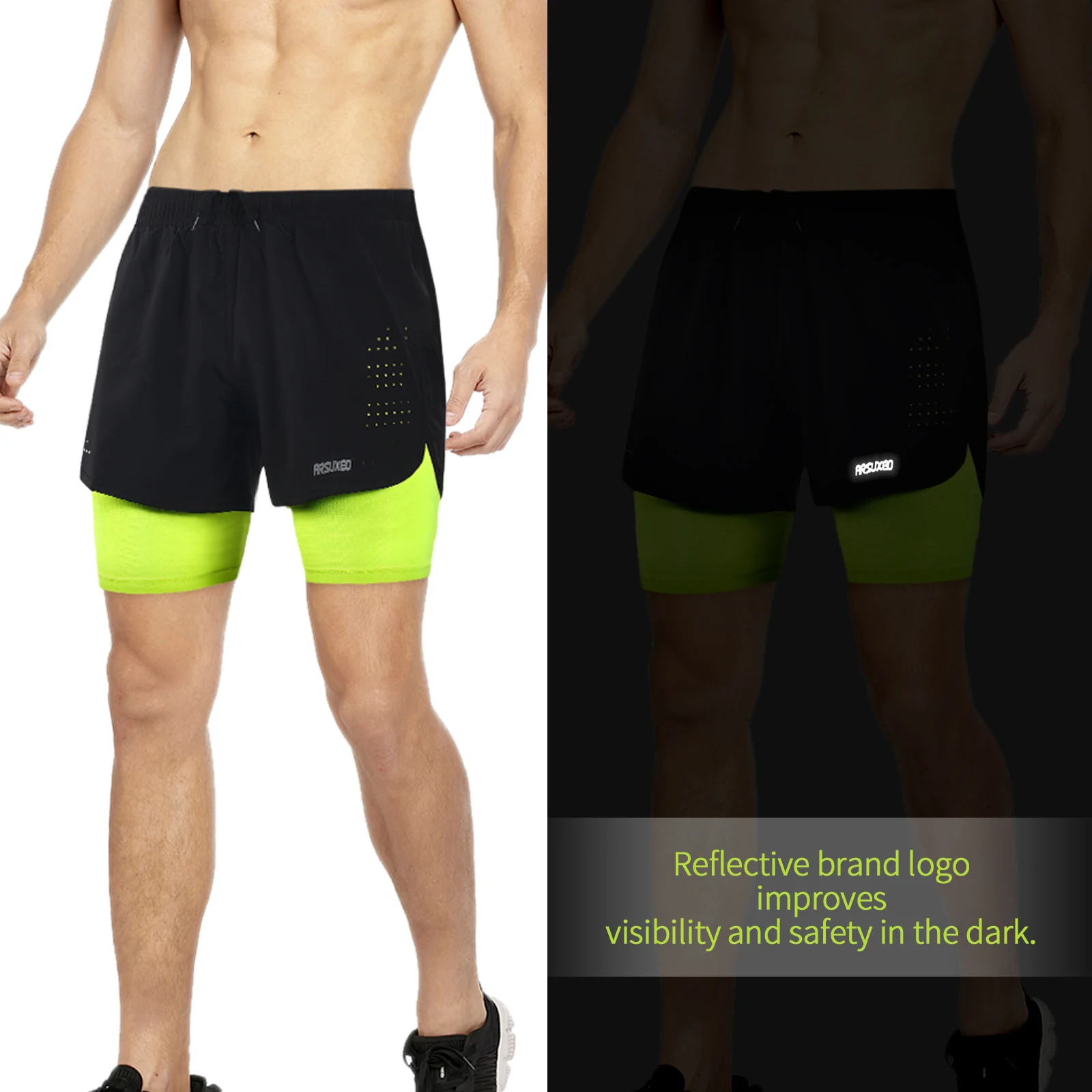 ARSUXEO Men's Running Shorts Outdoor Sports Training Exercise Jogging Gym Fitness 2 in 1 with Longer Liner Quick Dry Workout 5