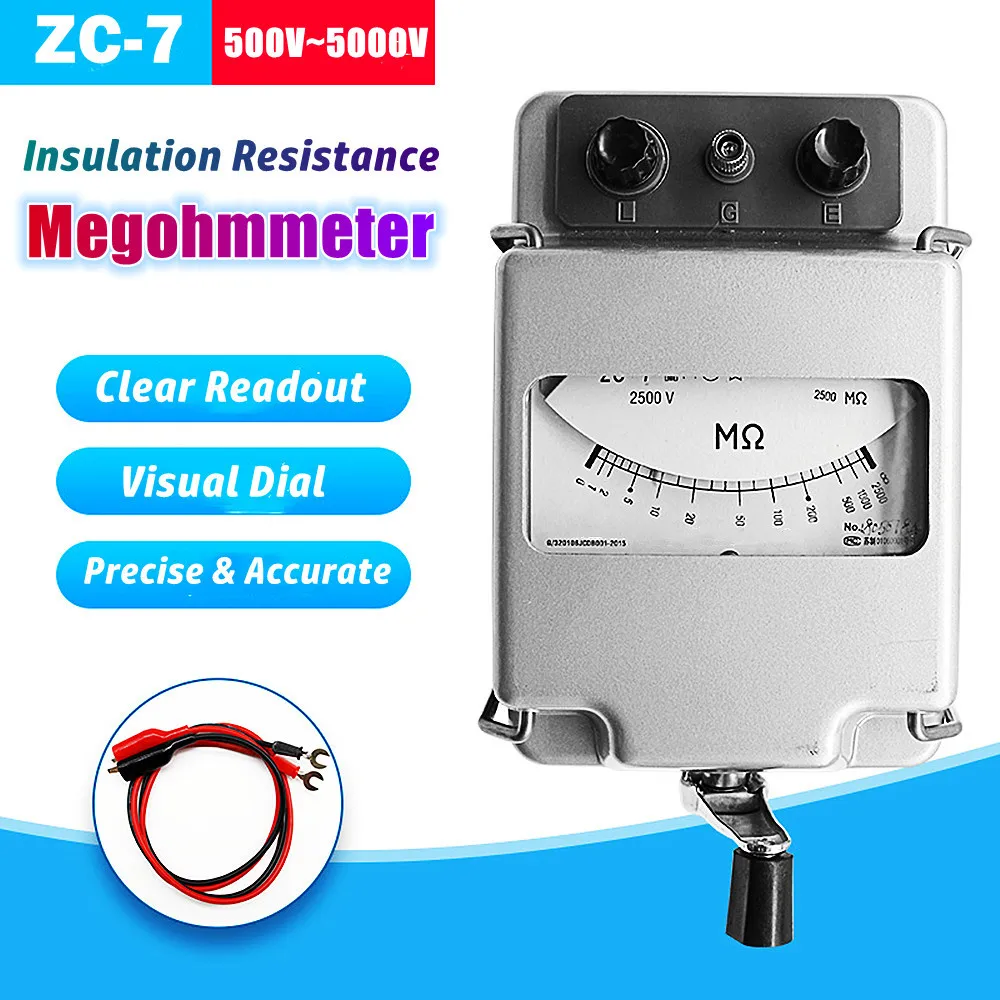 

ZC-7 High Voltage Insulation Resistance Tester 500V/1000V/2500V/5000V Hand Crank Megger Electric Cable Transformer Megohmmeter