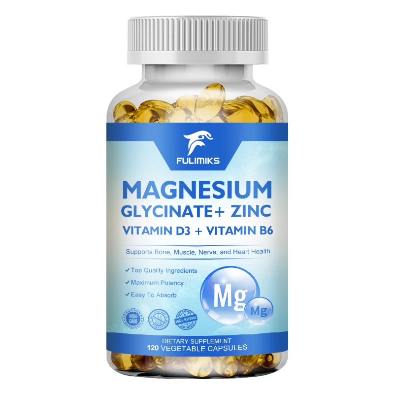 קפסולות תוסף מגנזיום גליסינט + זינק, ספיגה גבוהה, תמיכה בבריאות השינה, מפרק העצם, המוח, מחזק את החיסון
