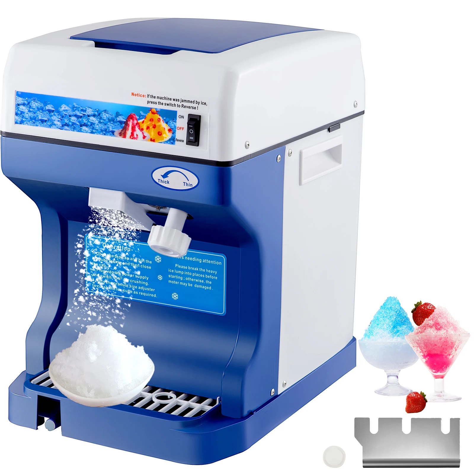 VEVOR Electric Shaved Ice Machine 250W Snow Cone Maker Tabletop Adjustable Ice Texture 265LBs/h for Home and Commerical Use
