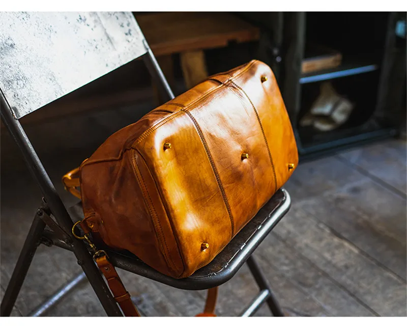 Fashion vintage luxury natural genuine leather men\'s large-capacity travel bag organizer handmade first layer cowhide handbags
