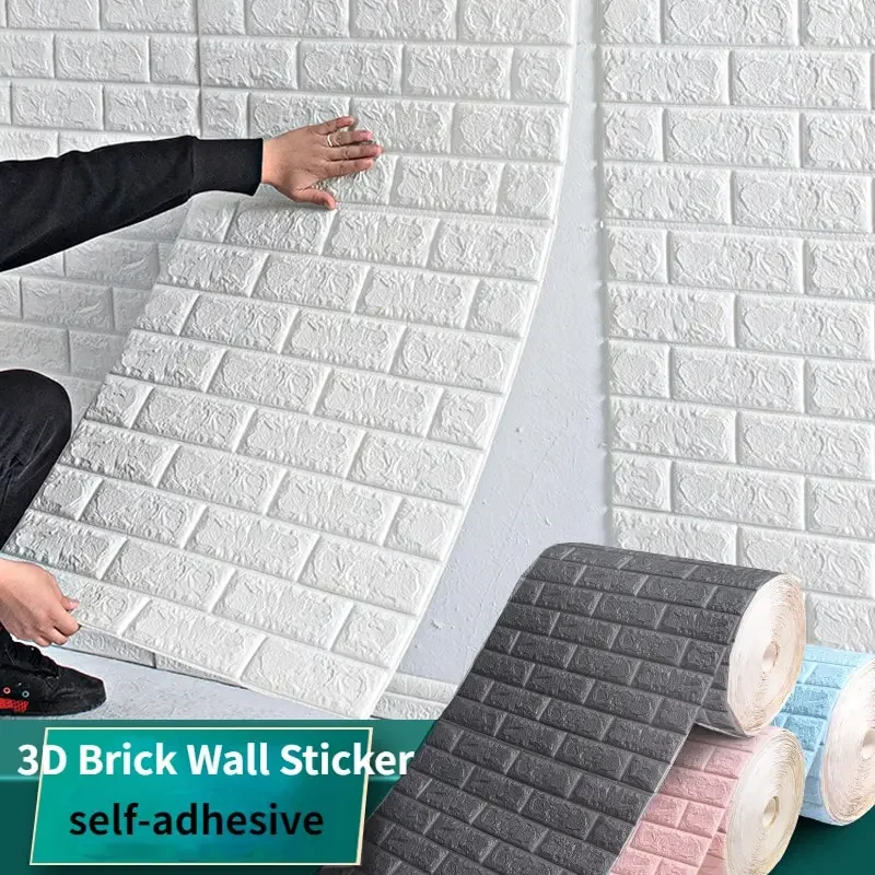 

70cm*1m 3D Brick Pattern Wall Panels Wallpaper DIY Waterproof for Living Room Bedroom Kitchen Background Wall Decoration