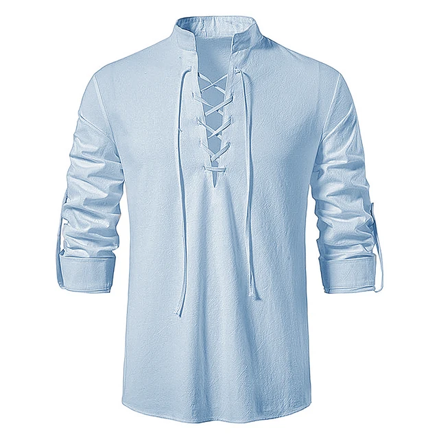 2023 New Men's Casual Blouse Cotton Linen Shirt Tops Long Sleeve Tee Shirt Spring Autumn Slanted Placket Vintage Yoga Shirts 4