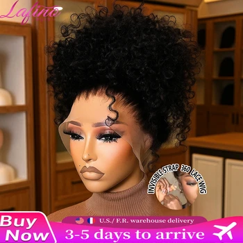 Lafino 250 Density HD Invisi Strap 360 Full Lace Frontal Kinky Curly Wig 40 inch Human Hair Drawstring Snug Water Wig Glueless 1
