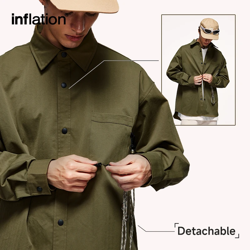 

INFLATION Harajuku Cargo Shirts with Chain 2023 New Fashion Outdoor Long Sleeve Shirts Jacket Unisex