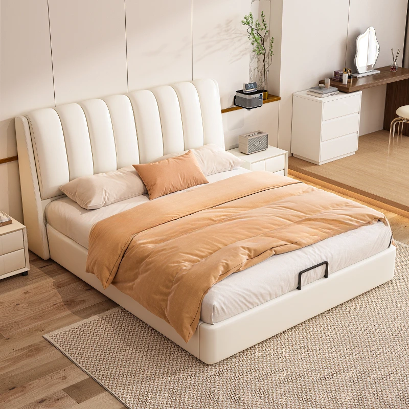 

French Style Double Bed Storage Leather Light Luxury Bed Queen Size Lit De Luxe Multifonctions Bedroom Set Furniture