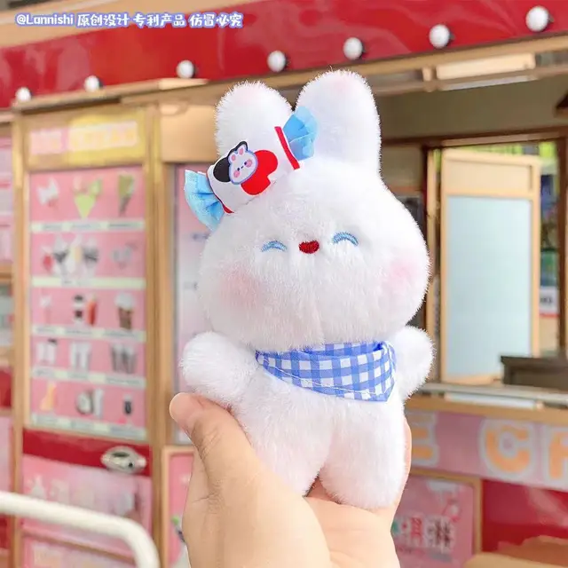 HYDa 11cm Rabbit Key Chain Cartoon Image Fluffy Realistic Three-dimensional  Comfortable Touch Decorative Valentines Gift Cute White Rabbit Plush Doll