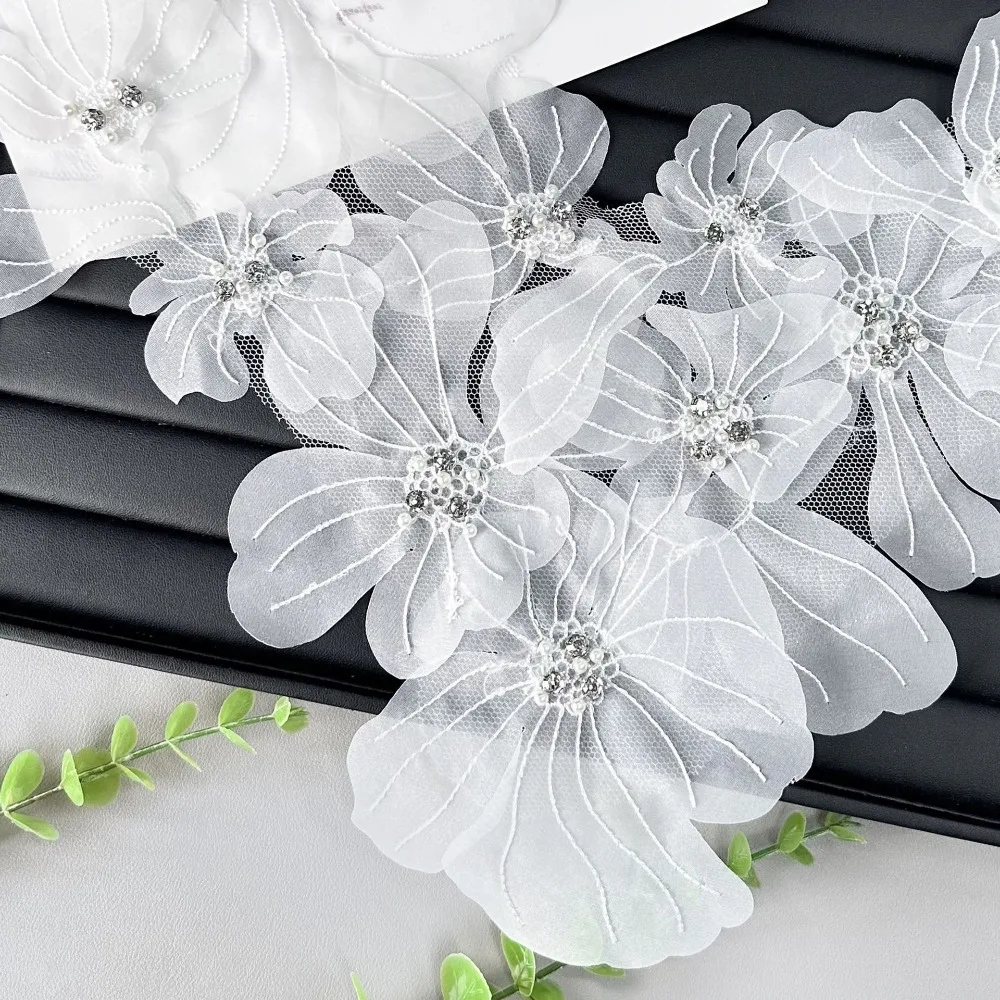 Mesh Flowers Cloth Patch Lace Flowers Hand-embroidered Cloth Decoration Patch DIY Clothing Accessories Lace Embroidered Patch