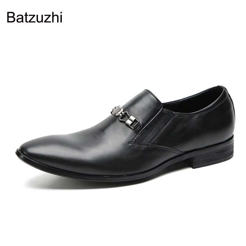 Batzuzhi New Fashion Men's Shoes Slip on Formal Business Leather Dress Shoes Men Pointed Toe Flats Black Leather Shoes Male!