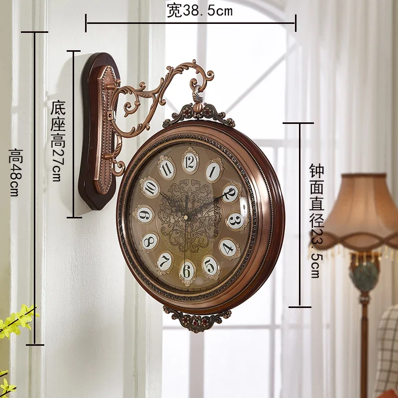 Large Double-side Wood Metal Golden Silent Wall Clock Color:H;Sheet Size:20 inch
