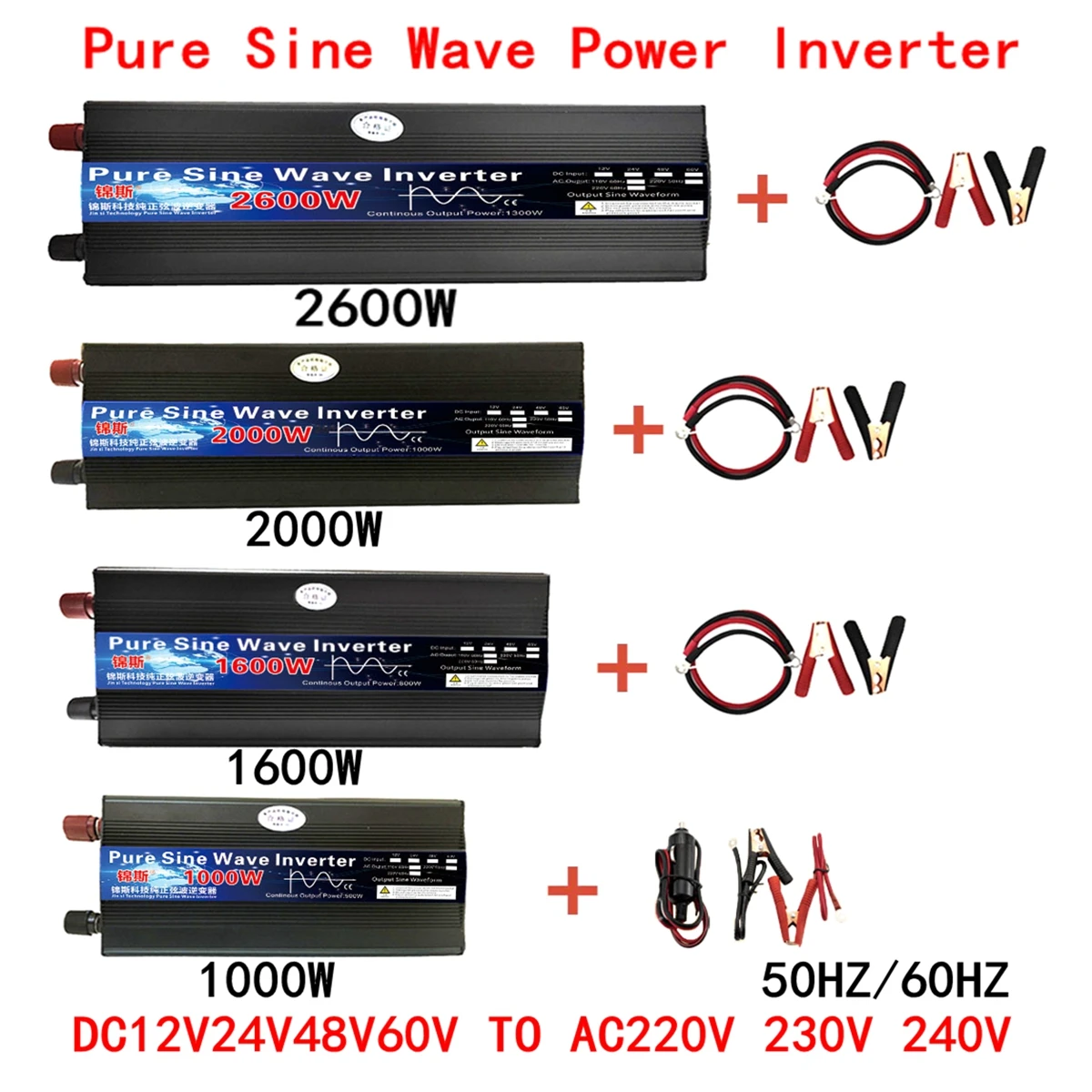 1000W 2000W 2600W inverter 12v 220v Pure Sine Wave DC 12V/24V To AC 220V  60HZ Power Converter Booster For Household Car Inverter