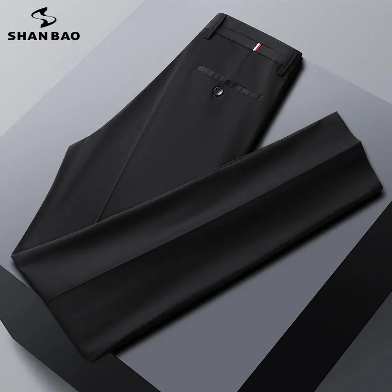 

SHAN BAO Spring Summer Thin Straight Men's Suit Pants Classic Quality Bamboo Lightweight Stretch Business Casual Office Trousers