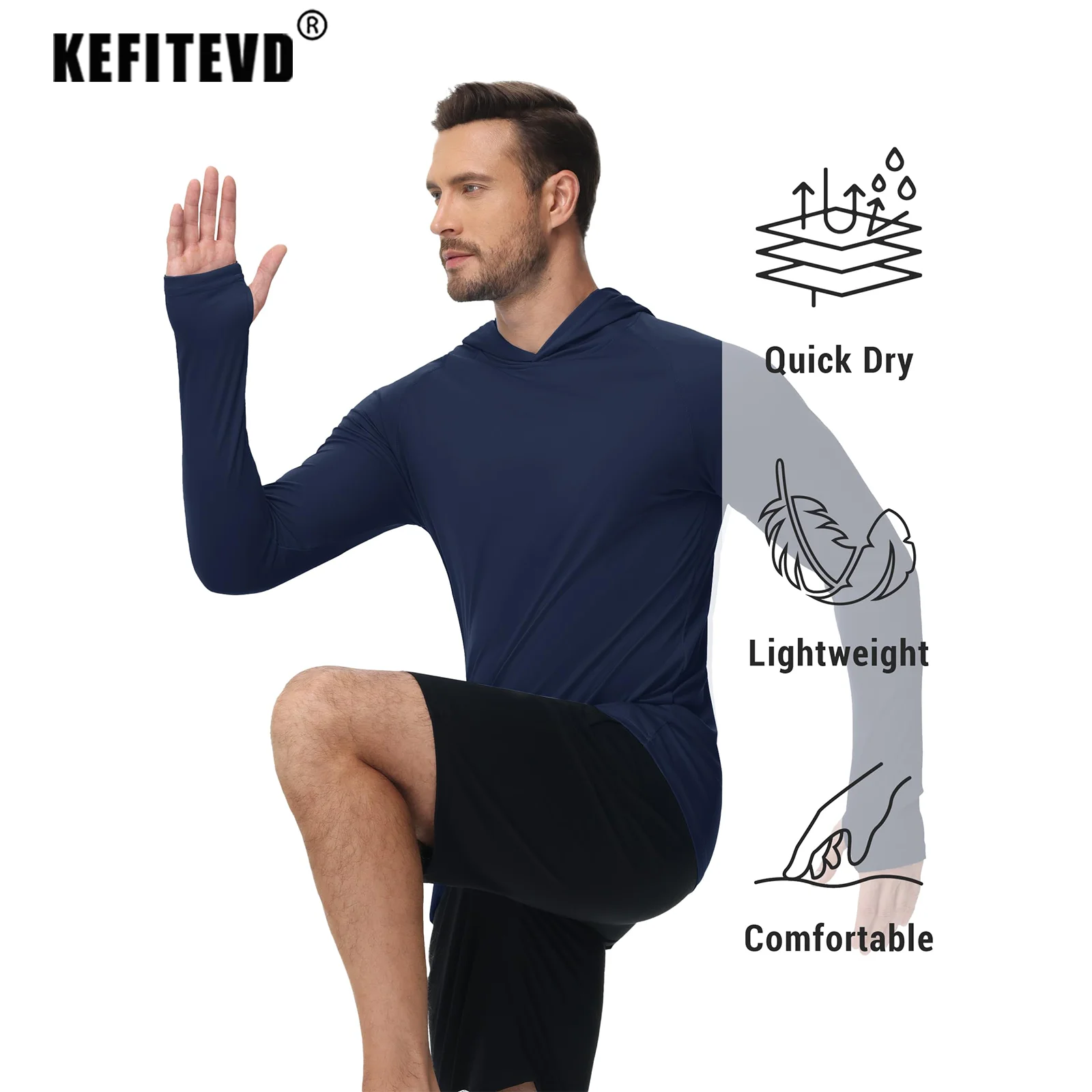 KEFITEVD Men's UPF 50+ Quick Dry Long Shirts Lightweight Sun Protective Long Sleeve T-Shirts Outdoor Thumb Hole Rash Guard Tops