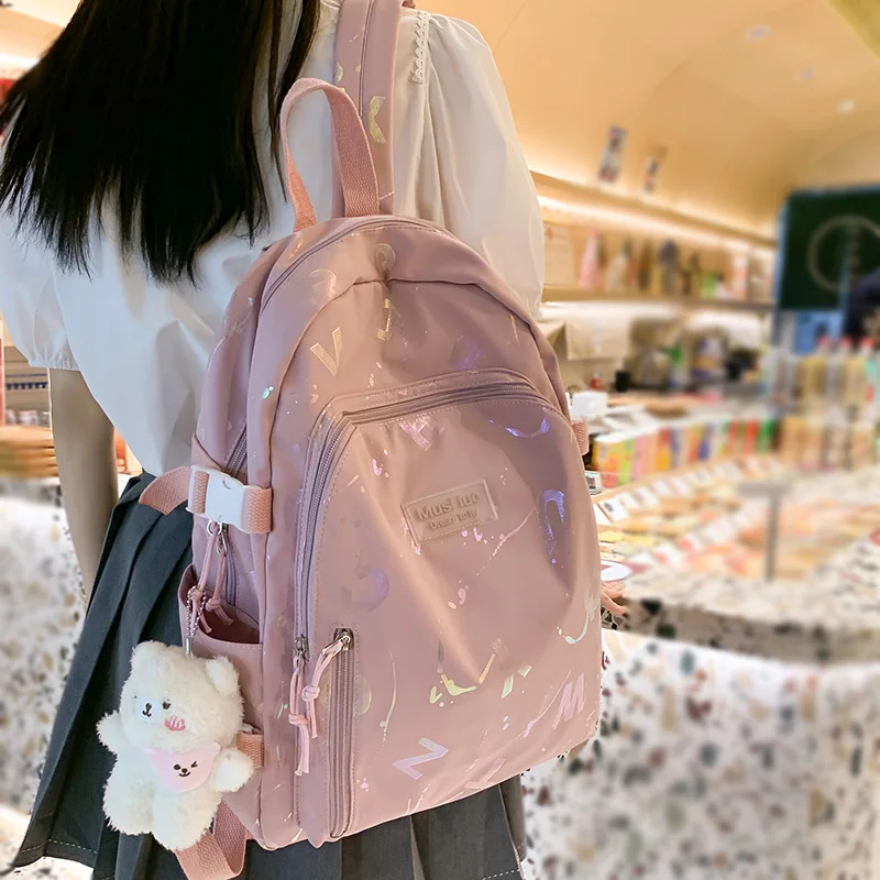 Female Cute Pink College Backpack Cool Women School Bag Girl Travel Book  Laptop Backpack Fashion Ladies Trendy Color Student Bag - AliExpress