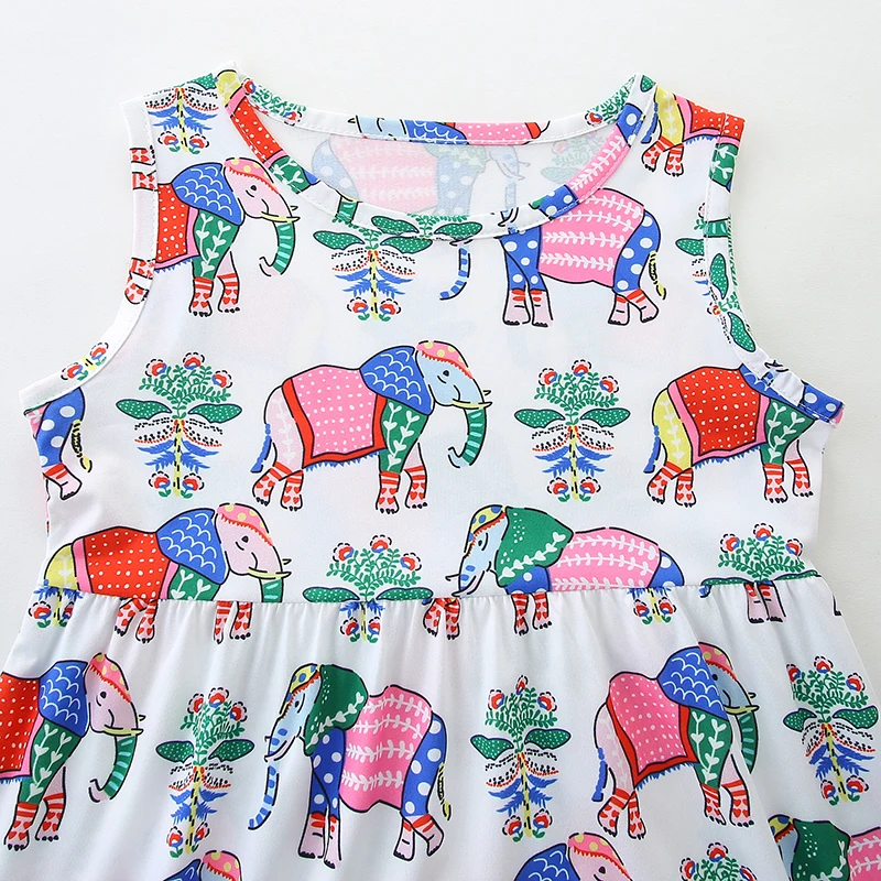 Children's Clothing Kids Clothes Baby Girls 2025 Summer New Cartoon Elephants Dresses 3-8Years