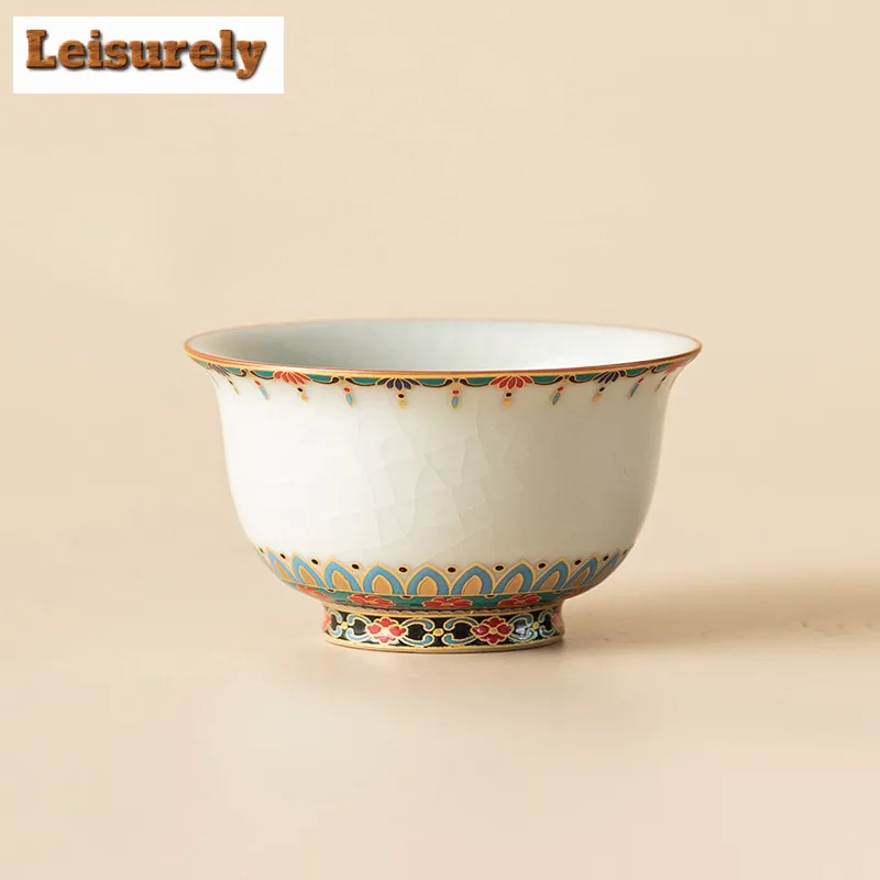 85ml Ru Kiln Precious Flower Pressed Hand Teacup Vintage Tea Bowl Cute Cup Tea-tasting Meditation Cup Jianzhan Master Cups Cafes