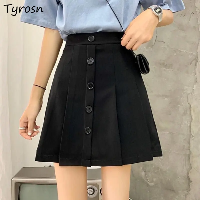 

Skirts Women Folds Design Preppy Style Summer All-match Casual Classic Basic Ulzzang Students Tender Fashion Daily Mini Faldas