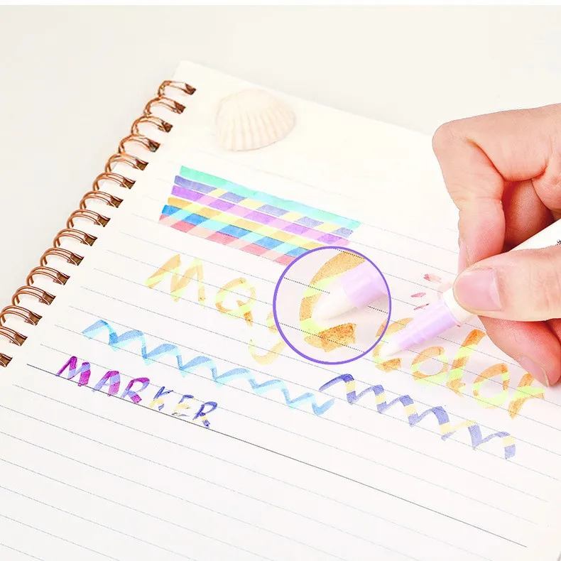 12pcs Double-ended Magic Color Marker Pen Changing Highlighter Pen Set Student Diary Scrapbook Painting DIY Office Supplies highlighter pen