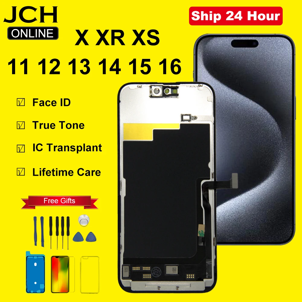 JCH AAAA Grade LCD Display For iPhone X XR XS 11 12 13 mini 14 15 Plus 16 Pro Max Touch Screen Replacement pantalla ecran