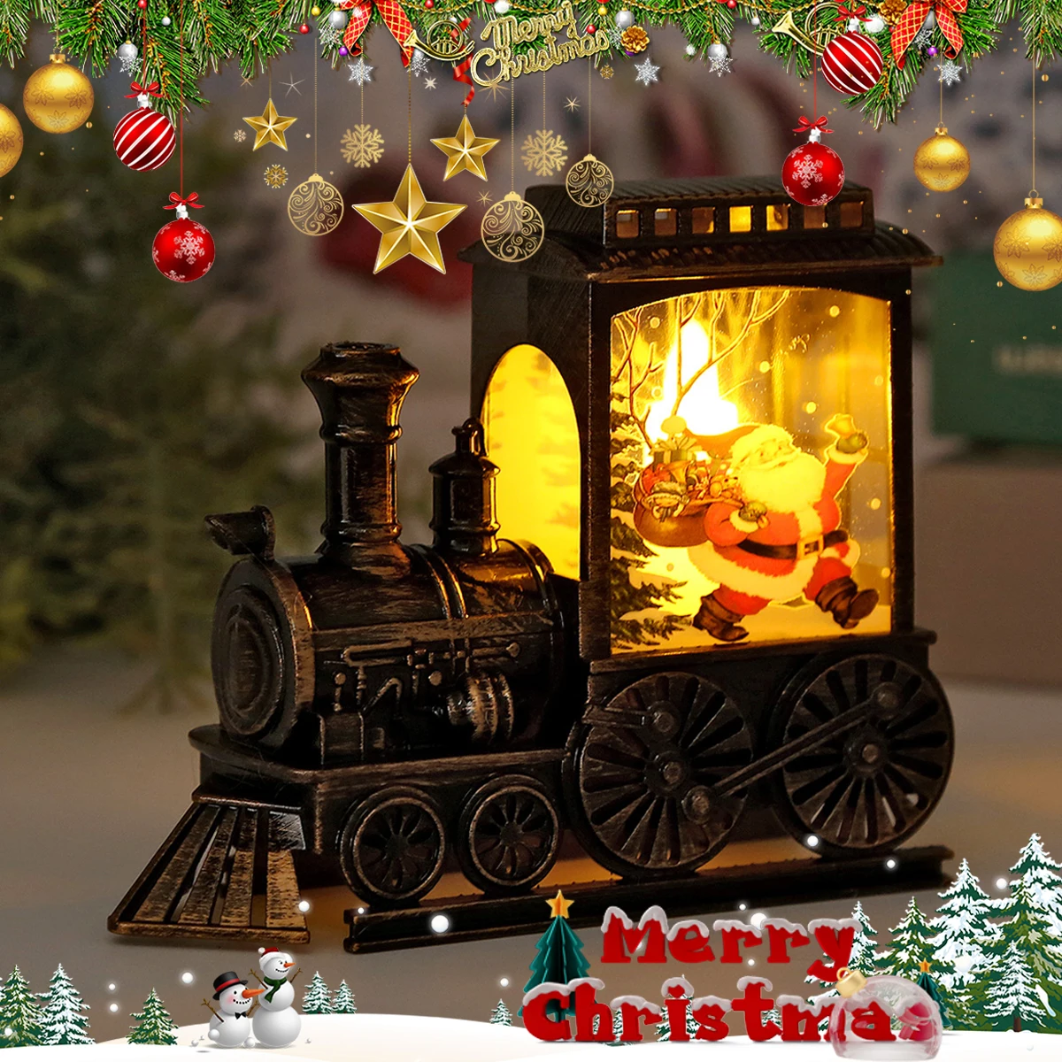LED Night Lights Vintage Portable Train Lamp Christmas Eve Decoration Outdoor Hanging Lanterns Christmas Festive Party Decor