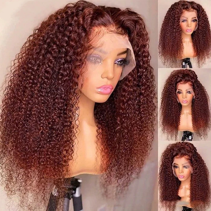 Reddish Brown Curly Wigs 13x4 Lace Front Wig Remy Glueless Wigs Human Hair For Women