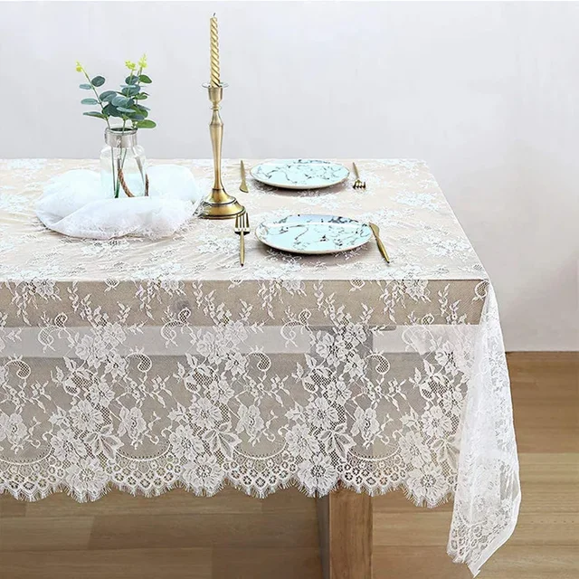 Nappe rustique en dentelle blanche pour mariage, Vintage, brodée, pour Table de réception, décor Boho, fête, saint-valentin 3