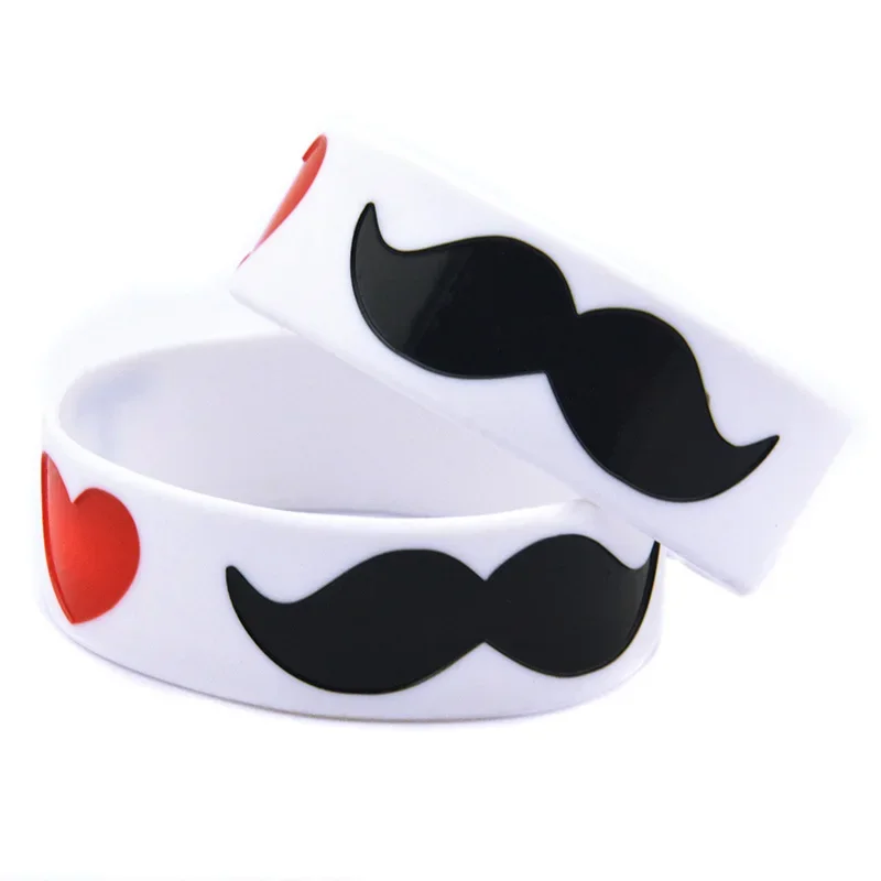 I Love Moustache Silicone Wristband 1 Inch Wide Mustache Bracelets 1 PC
