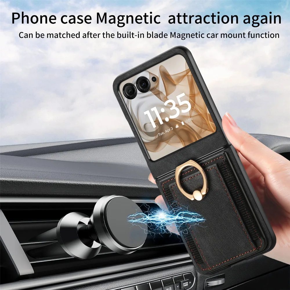 Premium Retro Plain PU Leather Wallet Phone Case with Card Slot and Ring Bracket - Shockproof Cover
