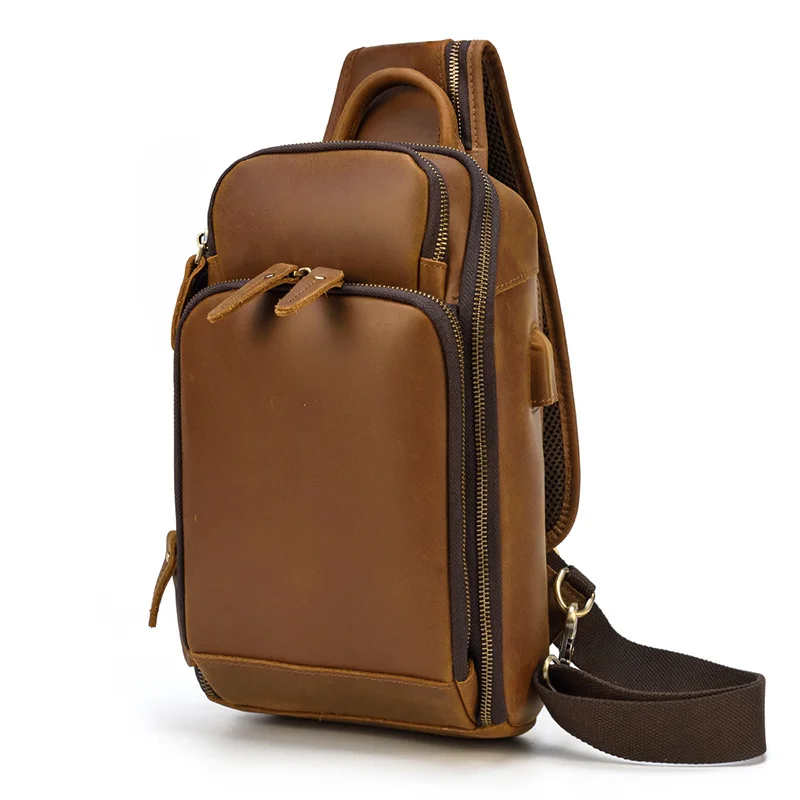Men’s Leather Sling Crossbody Shoulder Bag