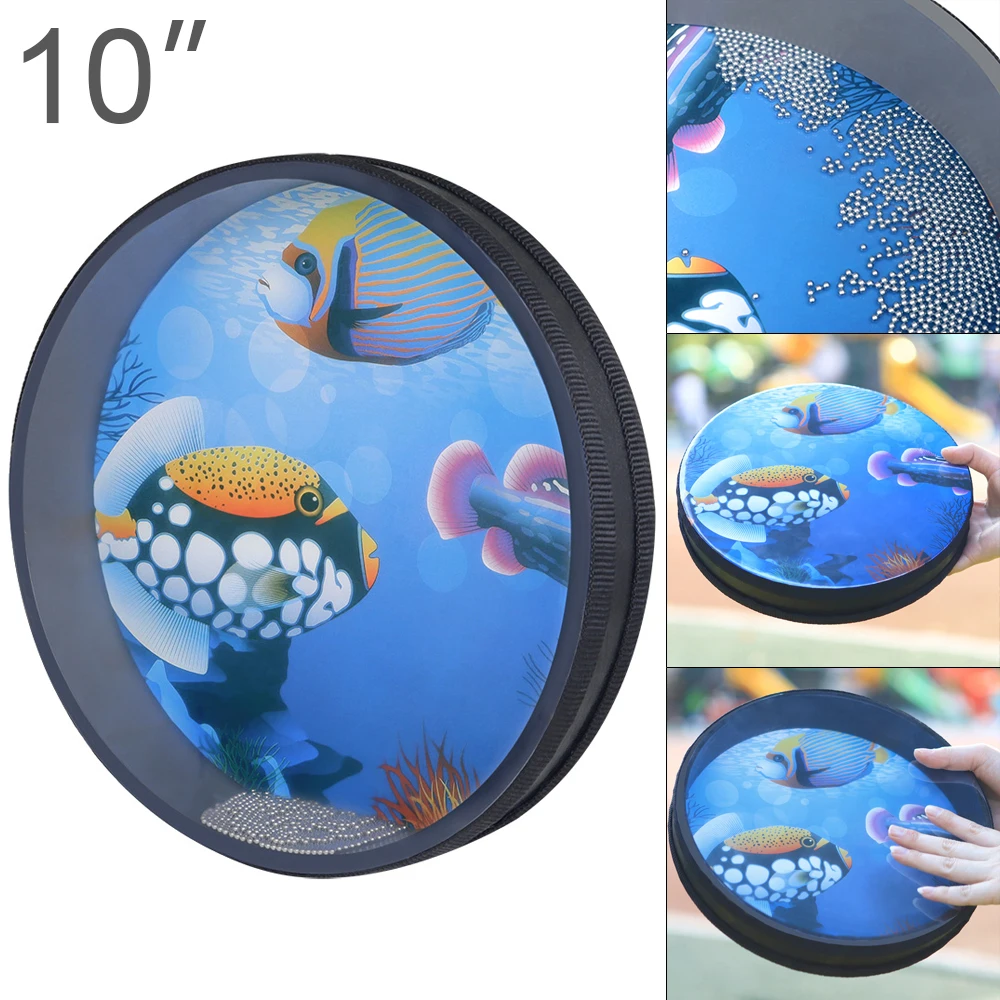 10 Inch Sea Drums Waves Sound Ocean Hand Drum Musical Educational with Lightweight PVC Drum Head for Children