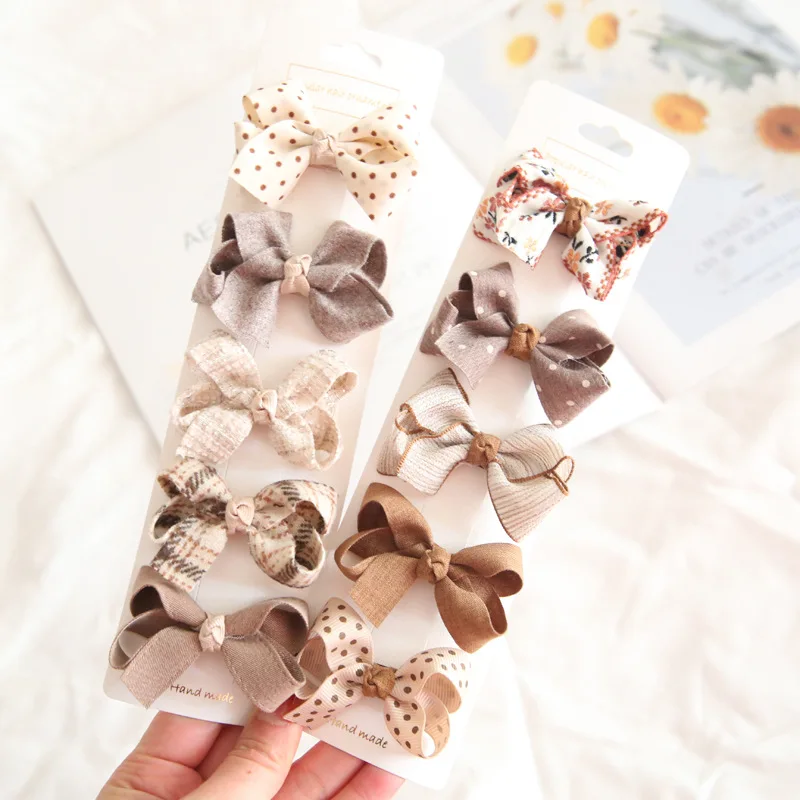 5pcs Baby Hair Clips Girls Bow Hairpins Cute Floral Plaid Dot Children Hairpin Child Barrettes Headwear Hair Accessories