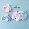 Cotton Baby Socks 4 Pairs Newborn Gloves Socks Set Spring Anti Scratch Bite Gloves Photography Props Infant Boys Girls Accessori 6